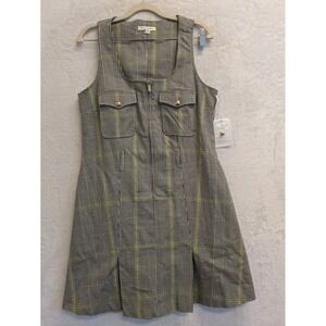 Free Assembly Utility Mini Dress Plaid Sleeveless Gold Button Size S‎